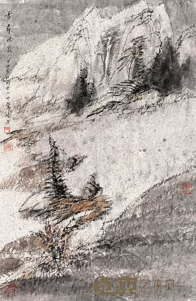 常进 甲申（2004年）作 雪岸听泉 镜心 69×45cm